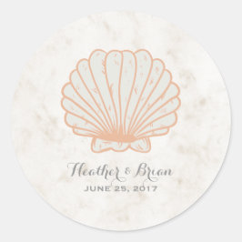 Pegatina Redonda Naranja Rustic Seashell Boda