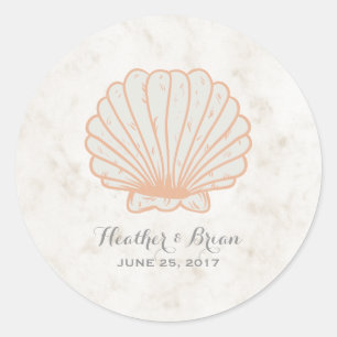 Pegatina Redonda Naranja Rustic Seashell Boda