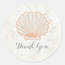 Pegatina Redonda Naranja Rustic Seashell Boda Gracias