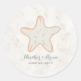 Pegatina Redonda Naranja Rustic Starfish Boda