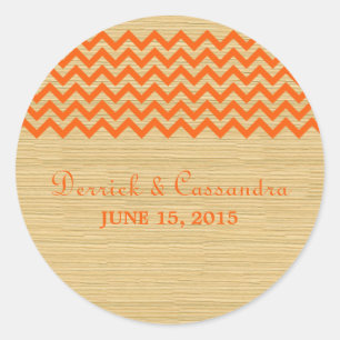 Pegatina Redonda Naranja Rústico Chevron Wedding Stickers