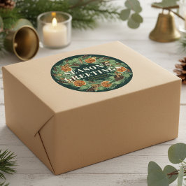 Pegatina Redonda Naranja seco de pino rústico Wreath vacaciones ver