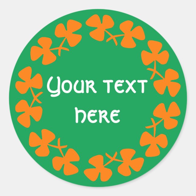Pegatina Redonda Naranja Shamrock Border Add Text (Anverso)