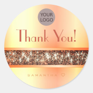 Pegatina Redonda Naranja Shimmery de moda Purpurina Gracias Textos