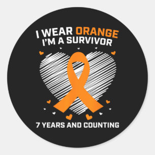 Pegatina Redonda Naranja Sobreviviente de leucemia Regalos 7 años g