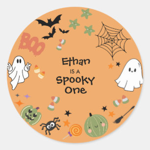 Pegatina Redonda Naranja Spooky One Cute Halloween 1er cumpleaños