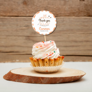 Pegatina Redonda Naranja Tapón Calabaza Neutral Baby Shower Gracias