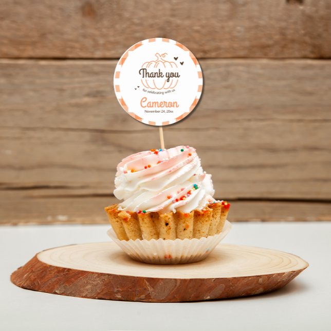 Pegatina Redonda Naranja Tapón Calabaza Neutral Baby Shower Gracias (Subido por el creador)