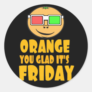 Pegatina Redonda Naranja, te alegra que sea viernes
