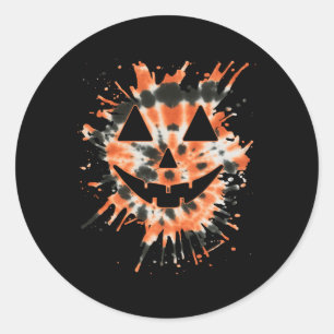 Pegatina Redonda Naranja Tie Dye Jack O Lantern Face - Hippie Hallo