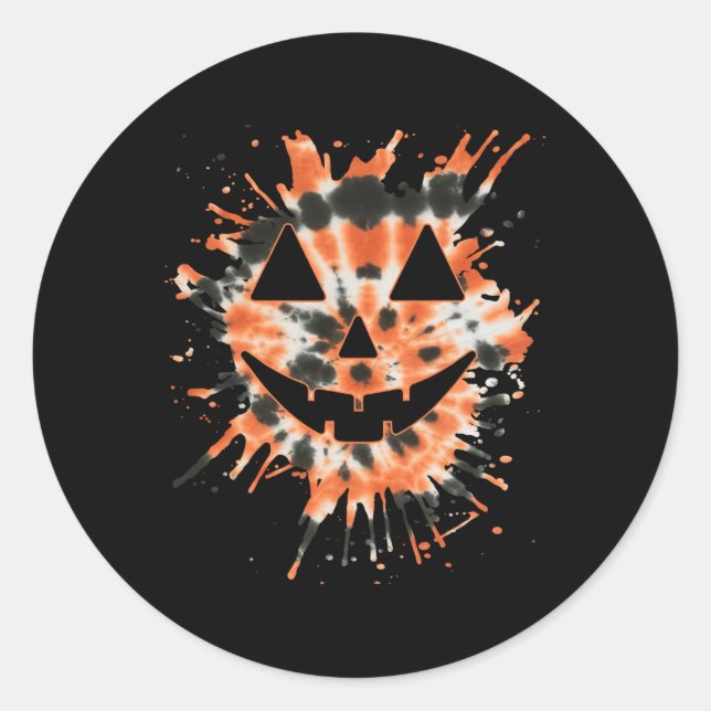 Pegatina Redonda Naranja Tie Dye Jack O Lantern Face - Hippie Hallo (Anverso)