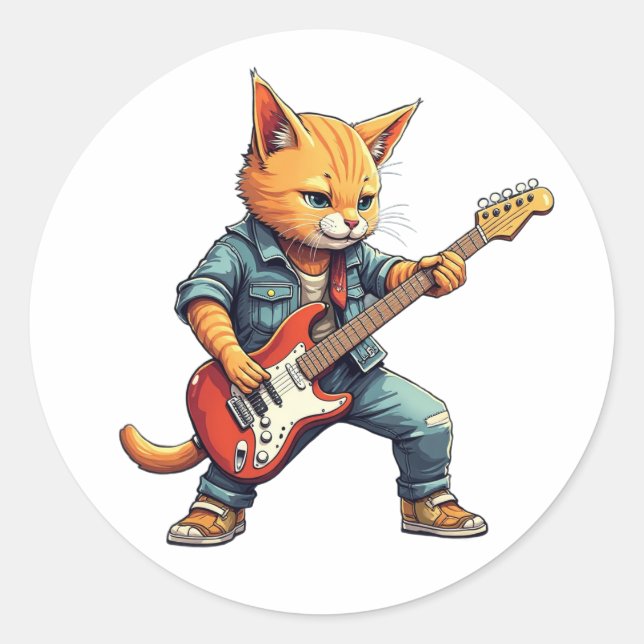Pegatina Redonda Naranja tocando la guitarra (Anverso)
