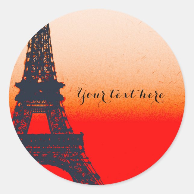 Pegatina Redonda Naranja Torre Eiffel  Moda Sunset Elegante (Anverso)