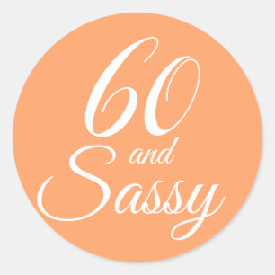 Pegatina Redonda Naranja tropical 60 Sassy 60 cumpleaños