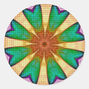 Pegatina Redonda Naranja verde morado Flor Mandala