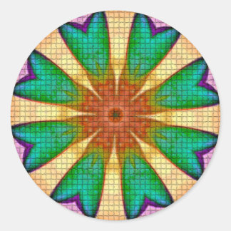Pegatina Redonda Naranja verde morado Flor Mandala