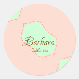 Pegatina Redonda Naranja verde pastel boho añadir nombre lugar rúst