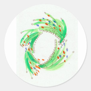Pegatina Redonda Naranja Verde Spikey Navidades azules Wreath