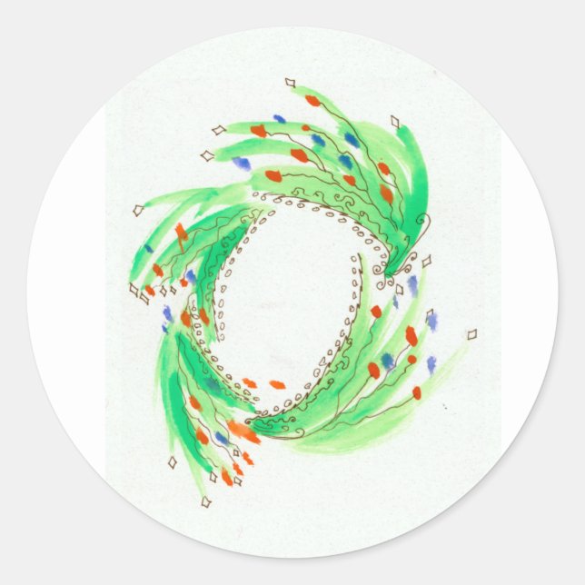 Pegatina Redonda Naranja Verde Spikey Navidades azules Wreath (Anverso)