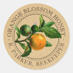 Pegatina Redonda Naranja Vintage Blossom Honey Beekeeper Kraft