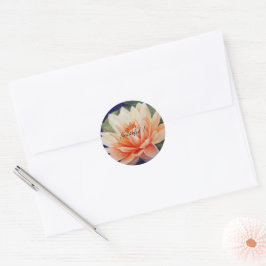 Pegatina Redonda Naranja Water Lily Watercolor Floral