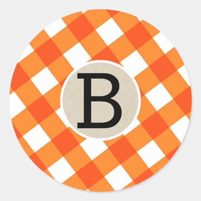 Pegatina Redonda Naranja White Plaid Checker Halloween Party Favor (Anverso)