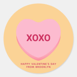 Pegatina Redonda Naranja XOXO conversación rosa corazón de San Vale