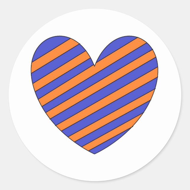 Pegatina Redonda Naranja y corazón azul (Anverso)