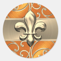 Naranja y Gold Filigree Swirls Fleur de Lis