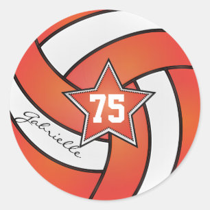 Pegatina Redonda Naranja y voleibol blanco   Nombre y número de DIY