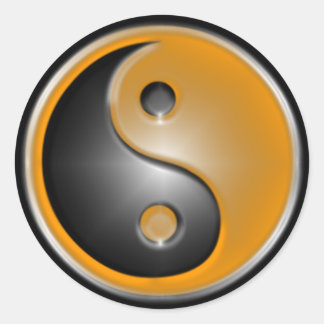 Pegatina Redonda Naranja Yin Yang