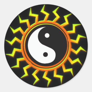 Pegatina Redonda Naranja Yin Yang Balanced Sun