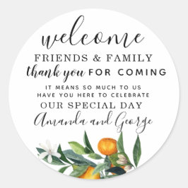 Pegatina Redonda Naranjas Boda favor personalizado gracias