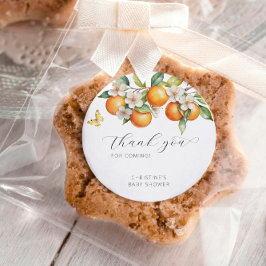 Pegatina Redonda Naranjas Citrus Floral Baby Shower Gracias
