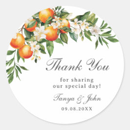 Pegatina Redonda Naranjas Citrus Fruits Greenery Orchard Boda