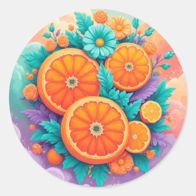 Pegatina Redonda Naranjas coloridos (Anverso)