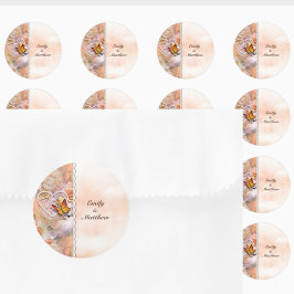 Pegatina Redonda Naranjas de Heart Pearls Rosas Butterflies Floral