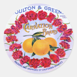 Pegatina Redonda Naranjas de marca de clavel ~ Cápsula de fruta ant