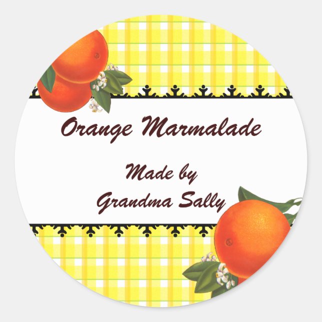 Pegatina Redonda Naranjas personalizados Gingham Canning Pegatinas (Anverso)