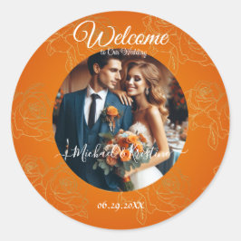 Pegatina Redonda Naranjas quemados y Rosas de oro | Bienvenida foto