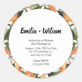 Pegatina Redonda Naranjas románticos Boda Citrus