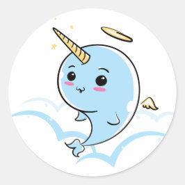 Pegatina Redonda Narwhal Angel Cutie