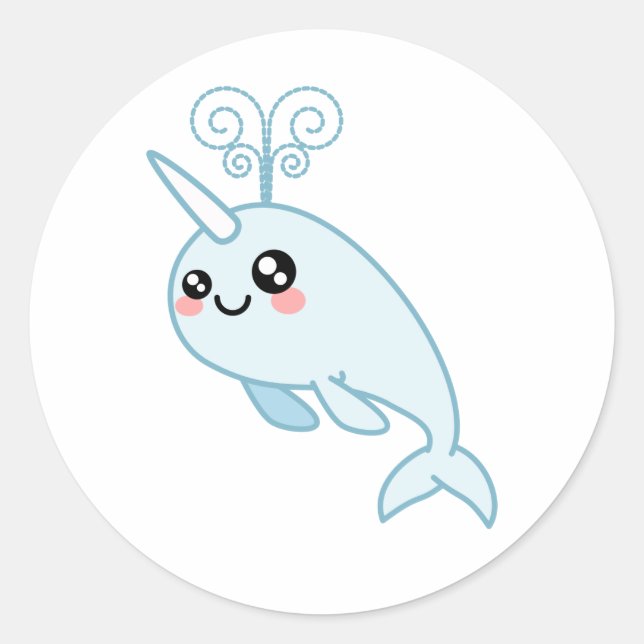 Pegatina Redonda Narwhal Cutie (Anverso)
