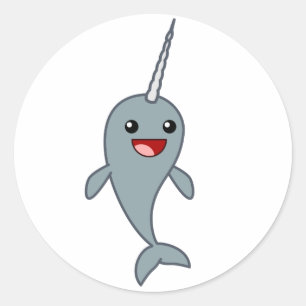 Pegatina Redonda Narwhal feliz