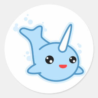 Pegatina Redonda Narwhal Kawaii