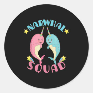 Pegatina Redonda Narwhal Squad Cute Kawaii Narwhale
