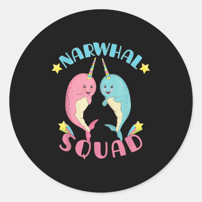 Pegatina Redonda Narwhal Squad Cute Kawaii Narwhale (Anverso)