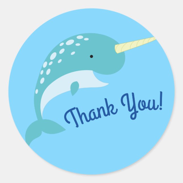 Pegatina Redonda Narwhals Ocean Cute Primer Fiesta de cumpleaños te (Anverso)
