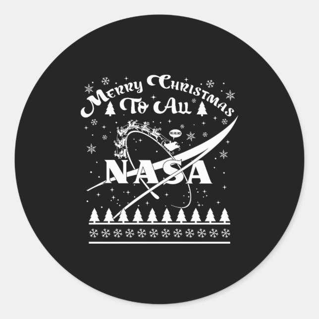 Pegatina Redonda Nasa Merry Christmas To All Ugly Sweater Logo With (Anverso)