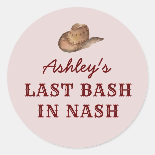 Pegatina Redonda Nash Bash Nashville Bachelorette Última Bash En Na (Anverso)